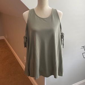 Entro Light Green Open Shoulder Bell Sleeve Top